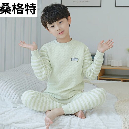 Sangote children's thermal underwear set three-layer quilted universal children's pure cotton medium and large children's pajamas autumn and winter green plaid boys 90 (recommended 80-90cm) Sangote children's thermal underwear set three-layer quilted universal children's pure cotton medium and large children's pajamas autumn and winter green plaid boys 90 (recommended 80-90cm)