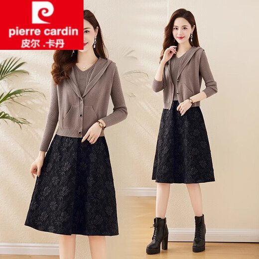 皮尔卡丹（pierre cardin）2025秋季新款女装针织连衣裙秋冬穿搭套装裙时尚马甲连帽套装裙女 红色 2XL