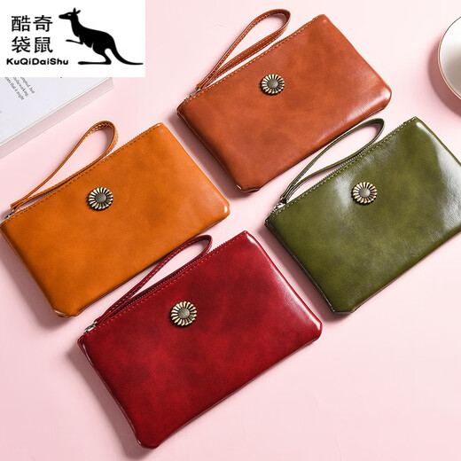 Bolsa de embrague Kuqidaishu Bolsa de almacenamiento de mujeres 2023 NUEVA Billetera Bolsa de teléfono móvil Long Women Bag de cuero suave y elegante Vino Rojo