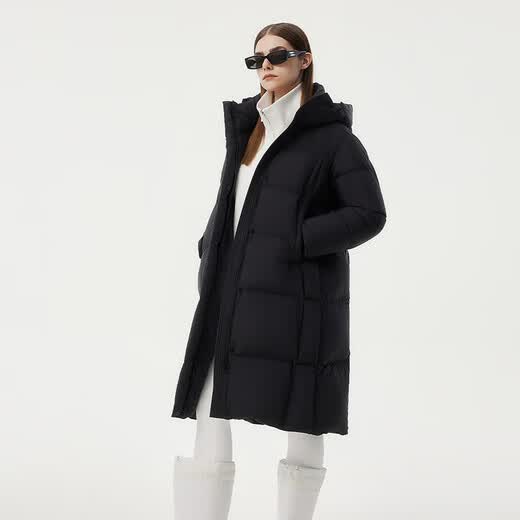 坦博尔（Tanboer）2025新款羽绒服女长款时尚百搭保暖加厚连帽面包服530836Z 黑色 XL