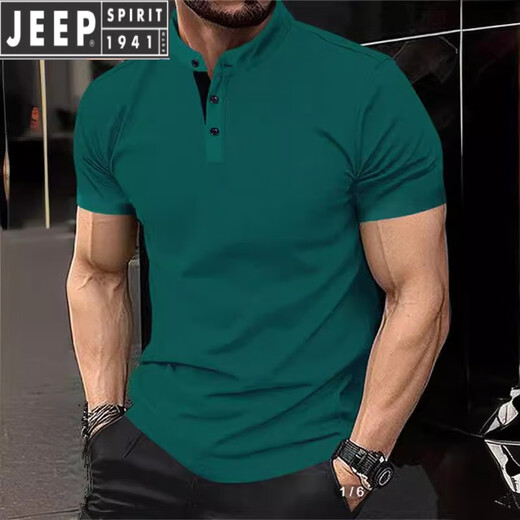 Jeep Spirit2025 Sommer Slim Polo Shirt T-Shirt Männer Europäische und amerikanische Männer Kurzarmknöpfe Henry Kragen Business Sport Polo Shirt Grau 2xl