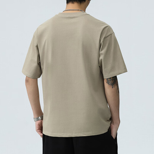 JEEP SPIRIT短袖t恤男夏季新款宽松冰丝五分袖印花男士半袖圆领休闲上衣 8105灰杏色 L