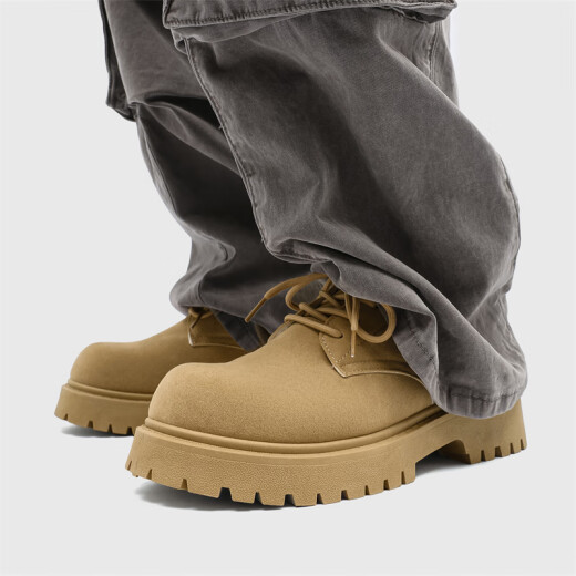 
GUQIAN Martin Boots Men's 2025 New Derby Shoes Spring Low Top Retro Workwear Shoes Thick Sole Heightening Fur Shoes Men's Trendy Camel Color 42 (260mm)