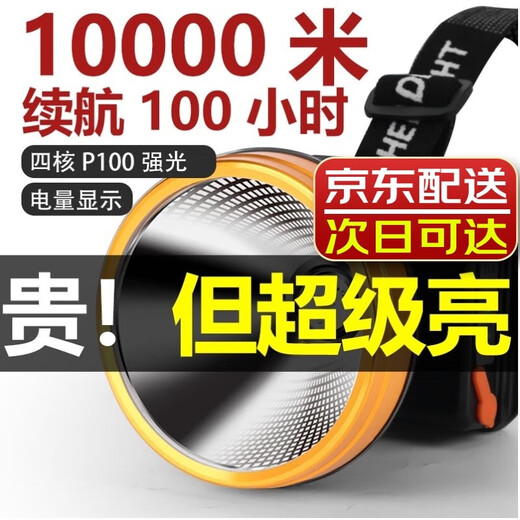 古慕妮P90强光头灯充电超亮头戴式照明赶海专用led黄光户外矿工 9923-白光升级P90-续航12-24小