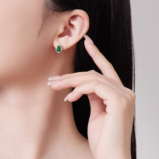 Chao Acer Light Chasing Gourd Round Jadeite S925 Silver Earrings Women's Silver Earrings Ice Type Gift for Girlfriend's Birthday Gourd One Pair Contains Silicone Ear Plugs