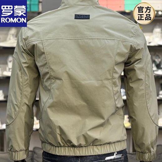 ROMON 2025 new men's stand collar green thin jacket casual top men's spring and autumn handsome jacket men's new product black 2XL suitable for 140-160Jin Jin equals 0.5 kg