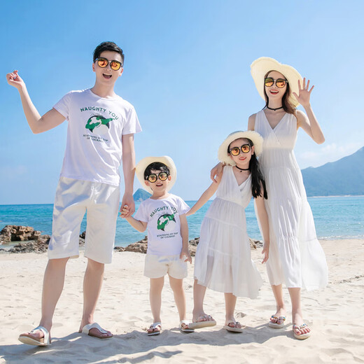 Yuehaiyuebei parent-child clothing for a family of three seaside vacation beach skirts Sanya travel mother-daughter clothing white dress travel long skirt white women's L
