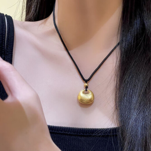 New hot style Fat Fortune Little Fat Fortune pendant New Chinese style lock necklace Black rope Fu character ingot gift for girlfriend Little Fat Fortune pendant necklace