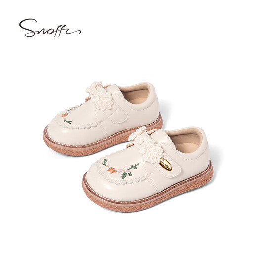 Snuffy Children's Leather Shoes Autumn National Style Girls Hanfu Shoes Princess Shoes Baby Comfortable Soft Soled Toddler Shoes Cream White 28