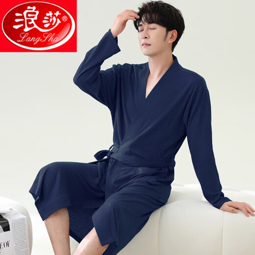 Vainage de gaufre haut de gain de Langsha Spring et automne Pure Coton Pur-Longueur de nuit masculine 2025 Nouvelle absorption d'eau Integrated LJ16822 M [Poids 100-120Jin [Jin est égal à 0,5 kg]]]