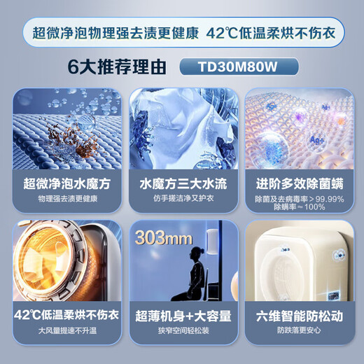 Mini lavadora totalmente automática de pared LittleSwan 3KG, cubo de agua, esterilización con vapor a alta temperatura, eliminación de ácaros con un solo clic, diseño sin dobleces, funcionamiento minimalista, lavado y secado integrados TD30M80W, esterilización y eliminación de ácaros