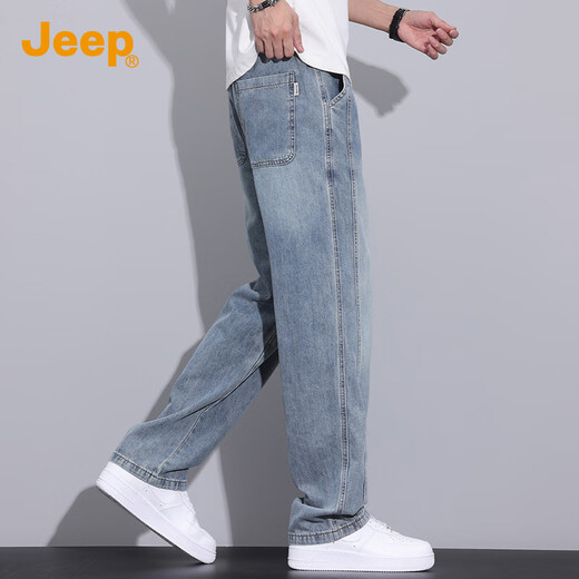 JEEP high-end men's jeans men's 2025 autumn and winter new loose straight high street casual wide leg trendy brand long pants men