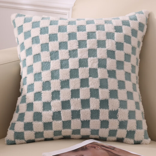 Versatile plush pillow cover without core Living room sofa pillow Office back lumbar pillow Bedside cushion cover Tiffany Green - double-sided checkerboard 50x70cm cover + core