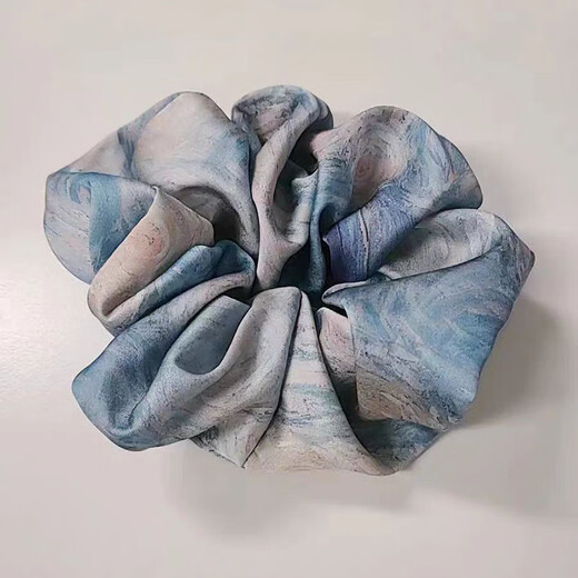 Jianlas neuer Dickdarmring aus merzerisiertem Satin mit sanftem Temperament für Frauen, Haargummi mit französischem Superfee-Ölgemälde 3897-1, hellblaues Haargummi mit Ölgemälde-Satin