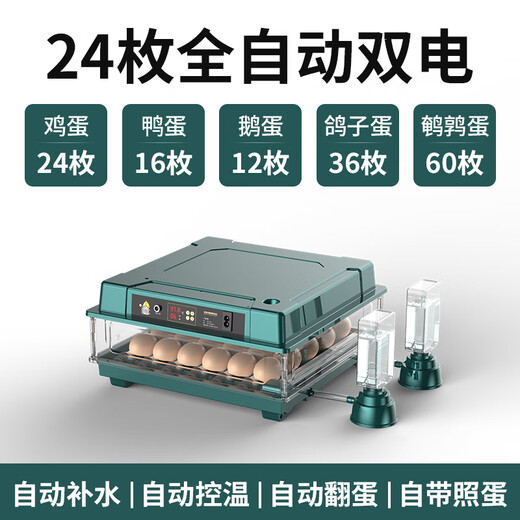 Water bed duck goose small rutin chicken incubator egg incubator incubator small household type fully automatic intelligent 24 pieces fully automatic dual power (display temperature + days)