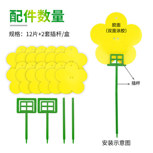 Zhongjie square flower-type armyworm board small flying insect yellow board double-sided armyworm trap flower household small black flying aphids 1 box 12 tablets