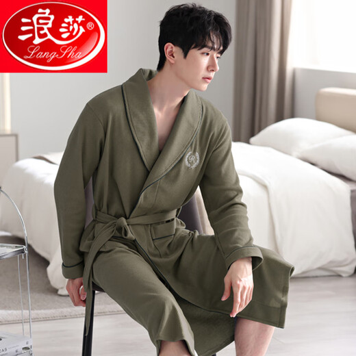 Vainage de gaufre haut de gain de Langsha Spring et automne Pure Coton Pur-Longueur de nuit masculine 2025 Nouvelle absorption d'eau Integrated LJ16822 M [Poids 100-120Jin [Jin est égal à 0,5 kg]]]
