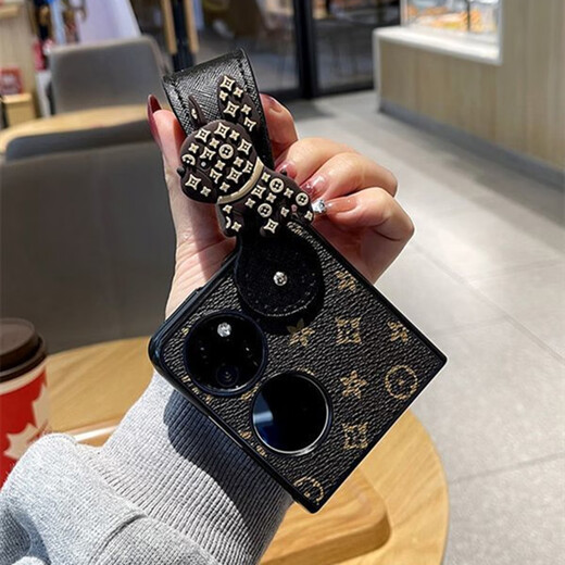亲奢潮吾华为pocket2手机壳折叠屏腕带支架防摔全包轻奢高档素皮保护套 轻奢复古素皮壳+法斗狗腕带 华为Pocket 2