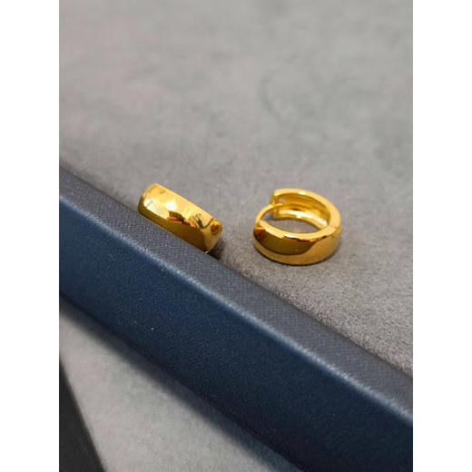 OINE18.K genuine gold glossy earrings for women, simple and versatile, plain gold earrings, cool style, gold high color retention 1