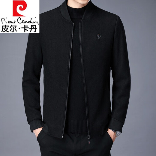 Pierre Cardin Men's Wool Wool Jacket Short Jacket Wool Double-sided Ninnie Coat Thickened Wool Jacket Autumn and Winter M9025 Black Stand Collar XL 180