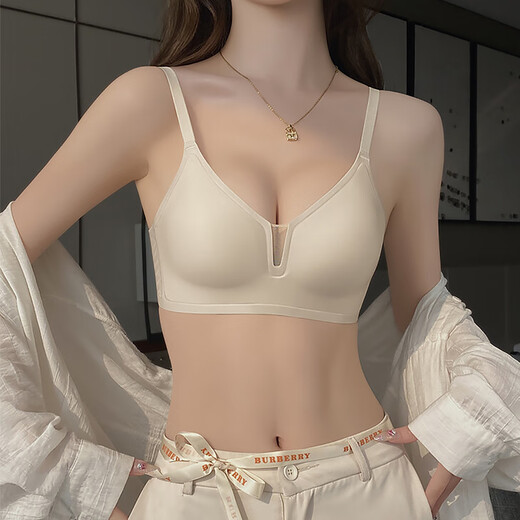 眺德高内衣女秋薄款无钢圈文胸上托聚拢胸罩收副乳美背无痕内衣 奶白色 S 【 32/70ABC】