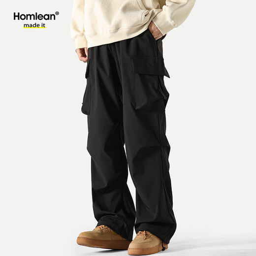 Homlean美式机能伞兵工装裤男夏季宽松薄款冰感透气休闲长裤B6603黑色2XL