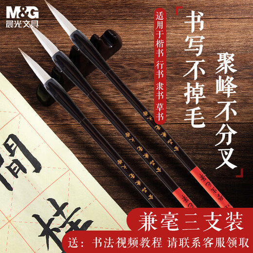 M&G stationery and brush set for students, calligraphy, French painting and calligraphy for beginners, large, medium and small regular script set, 3 pieces of regular script and seal script pens, birthday gift AWBY8420