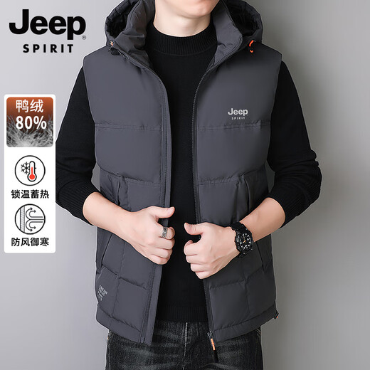 JEEP SPIRIT Down Jacket Vest Men's Autumn and Winter Warm Thickened Vest 2025 Outerwear Down Vest Men's Black XL (140-155Jin Jin is equal to 0.5kg)