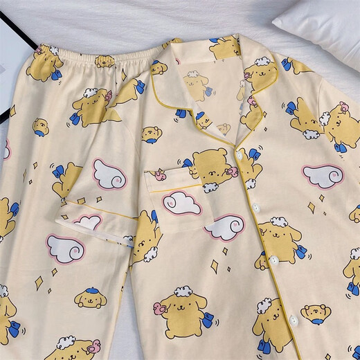 Xuan Mulin Creme Yellow Pudding Hund Pyjamas für Frauen im Frühling und Herbst neue Kurzarmhose Strickjacke Internet Promi Home Clothing Drei-teilige Set 14107# Animal Round X M empfohlen 80-100jin [Jin gleich 0,5 kg]