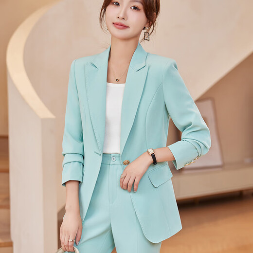 Purple Charming Suit Women's Spring Autumn and Winter Professional Small Suit Korean Style Fashion Casual Slim One Button Long Sleeve Formal Jacket Ai Green (Single Suit) S (Recommended 90Jin Jin equal to less than 0.5kg)