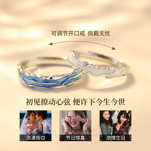 China Gold (CHINA GOLD) Jianjia Bailu Couple Ring A pair of male and female silver rings birthday gift for girlfriend and wife Wedding Anniversary Jianjia Bailu Couple Ring Rose Box