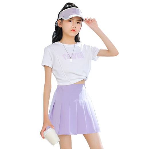 Yoyo One (Yoyo One) Girls Sports Costume Summer Child's Summer Syrthing Dweing Two-Piece Tennis Girls 2025 Nouvelle jupe jupe courte d'été 9889 White + 1566 Purple 120 120cm