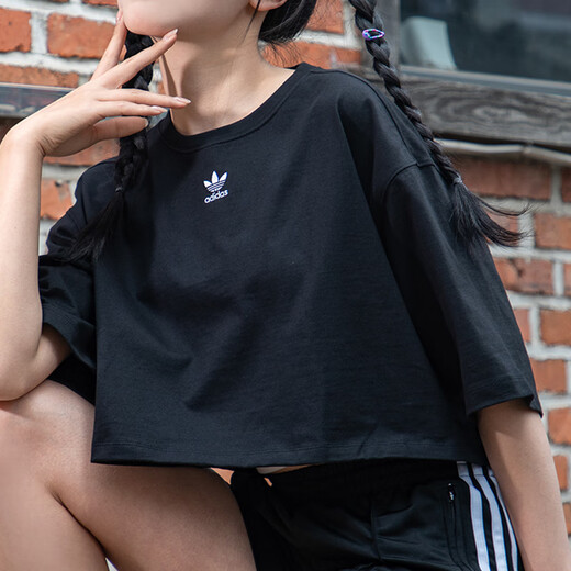 
Adidas official women's short-sleeved 25 summer new sportswear running body clothes cotton breathable casual round neck T-shirt IT9887/black/short/pure cotton skin-friendly M [165 recommended weight 110-120Jin [Jin equals 0.5 kg]]