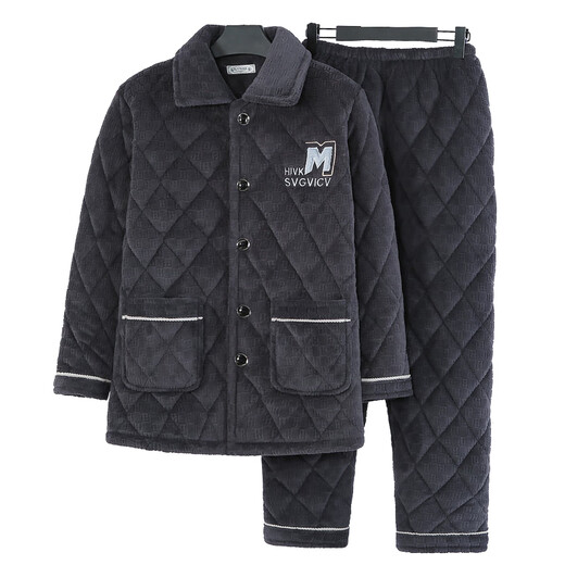 Talihong Hunan Vêtements provinciaux hommes Pajamas épaissis en hiver avec la veste en coton à trois couches de Velvet Daddy Gee Going Warm-d'âge moyen et âgé N9926f Blue Milk Fleece Amélioration de la taille L épaissie de la taille (100-120jin [Jin est égal à 0,5 kg]))