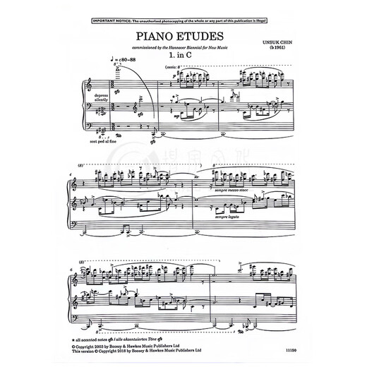 Chen Yinshu Piano Etudes British Bohao Original Music Score Book Unsuk Chin Piano Etudes BH12625 Single Livre Volume