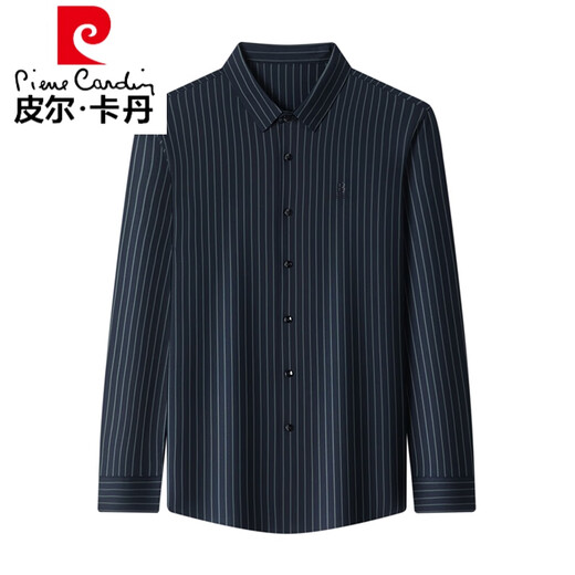 Pierre Cardin brand men's high-end mulberry silk shirt men's long-sleeved velvet thickened warm autumn and winter all-in-one velvet no-iron shirt blue velvet 6302 vertical grain velvet L 170 recommended 120-140 Jin Jin equals 0.5 kg