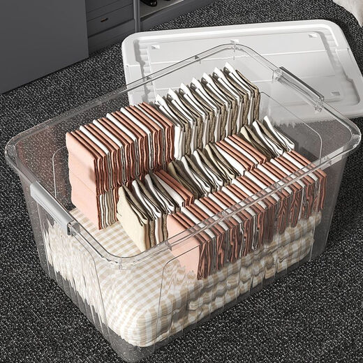 Yunduo thickened plastic transparent storage box, large capacity, extra large storage box for clothes, toys, books, organizing storage box, transparent black, thickened material, length 80 width, 60 height 48 cm, three pieces