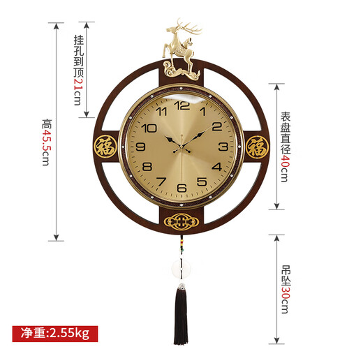庄束挂钟新中式轻奢大气家用客厅静音钟表黄铜装饰石英钟挂墙时钟6232