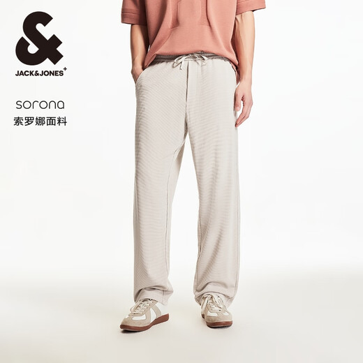 杰克·琼斯（JACK&JONES）25年男装直筒运动裤男士华夫格宽松休闲卫裤秋季弯刀裤子薄款 C11灰卡其常规 32 175