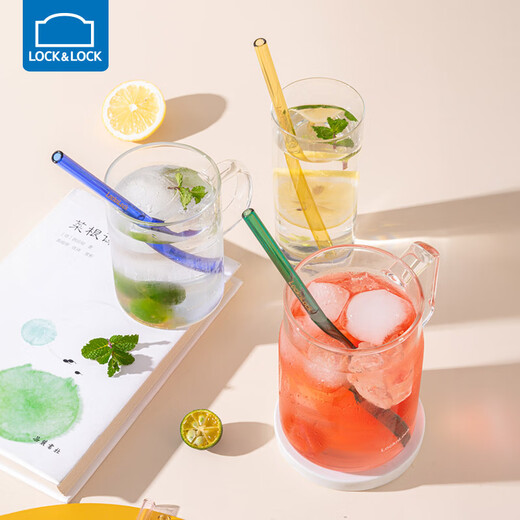 LOCK&LOCK glass straw set non-disposable heat-resistant transparent adult pregnant women milk tea juice color thickened straws 4-color glass straws + straw brush elbow