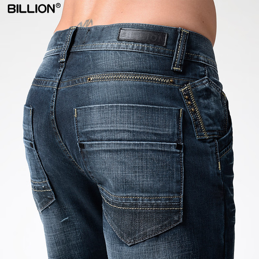 BILLION纯棉直筒牛仔裤男秋冬季厚款合体中腰时尚潮流复古休闲裤子13067 深蓝色 厚款 30