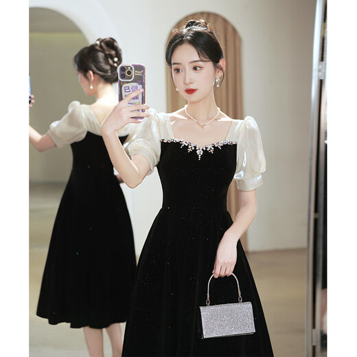 Vestido de noche negro de Seidler Nicho de lujo de lujo de alta gama Daily Daily Adult Gift For Women, las personas pequeñas pueden usar N Black L (recomendado 106-115 Jin [Jin equivale a 0.5 kg])