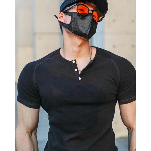 Tan Beiman's sexual tension wear for men Henry shirt men's short-sleeved T-shirt American heavy thread fitness retro short-sleeved muscle running gray L115-135Jin [Jin equals 0.5 kg]
