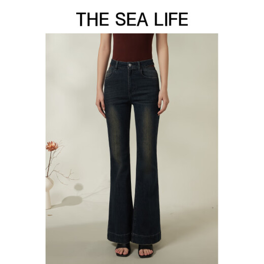 THE SEA LIFE欧海一生 复古蓝牛仔裤女24春夏新品高腰喇叭裤X15816 复古蓝 S