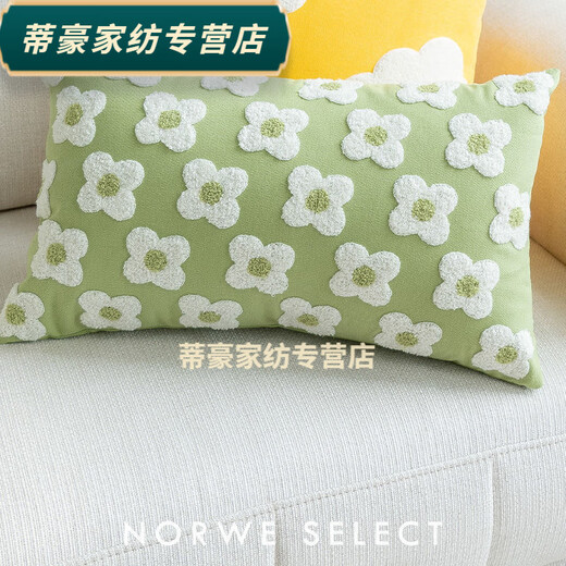 Rongtao Nordic style embroidered pillowcase, plaid living room sofa pillow, bedside cushion, Moroccan B&B, green flower 45*45cm pillowcase + pillow core