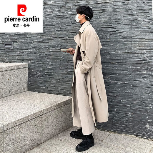 皮尔卡丹（pierre cardin）风衣男中长款过膝韩版英风休闲大衣春秋季男士风衣潮流风衣外套 卡其色【复合 加 厚】 XL