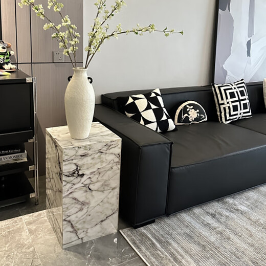 Bai Decoration Marble Ornament Base Raised Table Living Room Hotel Villa High-end Floor-standing Art Sculpture Display Table Pier Jazz White Small Size Height 50cm