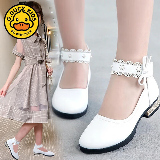 G.duck girls' leather shoes 2024 new spring and autumn college style Korean style versatile princess performance shoes student soft leather shoes non-slip pink 33 (shoe inner length 20.8cm)