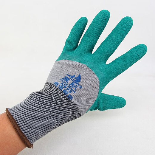 
Ji Sheng N698 gloves wear-resistant labor-safe anti-slip rubber breathable soft construction site racks worker and farm work rubber gloves Shenghang N698 gray yarn green 12 double pack L