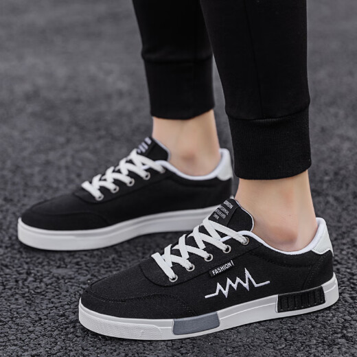 Wang Zhibu (Wangzhibu) Schuhe Herren 2025 Neue Herren -Leinwandschuhe koreanische Stil Sportlosen Schuhe Male Studenten personalisierte bequeme Schuhe 6636 Schwarz und Weiß 44